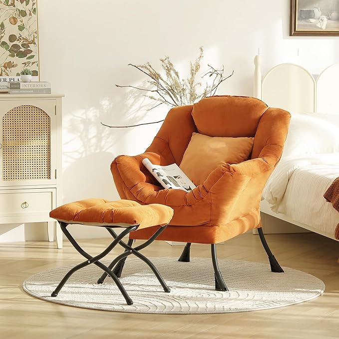 Large Lazy Chair with Ottoman, Accent Reading Chair with a Throw Pillow - Image 4
