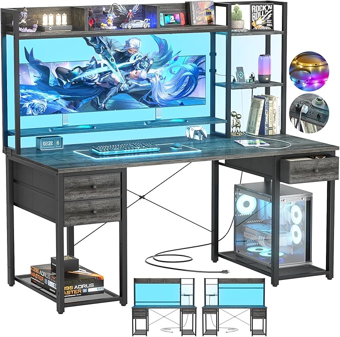 Aheaplus Gaming Desk With LED, and Hutch by Aheaplus