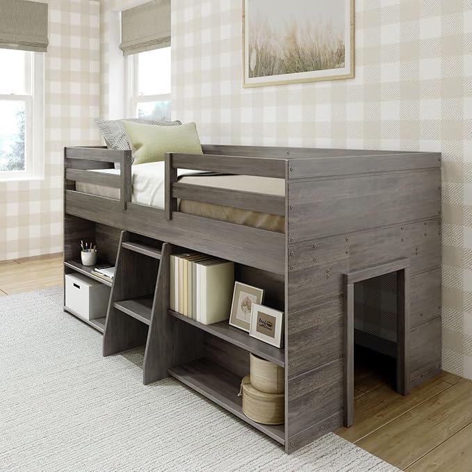 Max & Lily Modern Farmhouse Low Loft Bed, Twin Bed Frame by MaxLily
