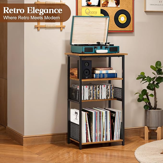 Record Player Stand with Storage Up to 100 Albums and 40 CDs, 4 Tier Vinyl - Image 3