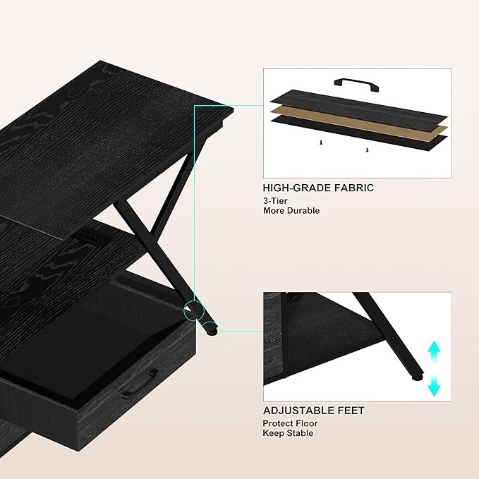 TV Stand with Power Outlet and LED Lights, Fits TVs up to 65”, 2 Fabric Drawers - Image 6