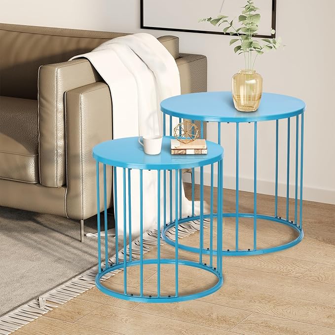 LEWIS&WAYNE Outdoor Side Table Set of 2, Metal Circle Accent End Tables - Image 8