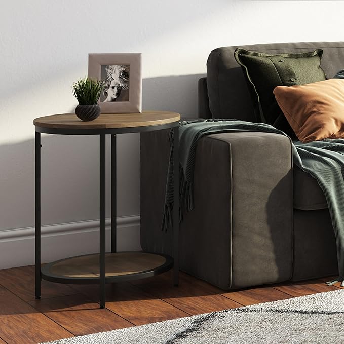 SIMPLIHOME Jenna Industrial 18 inch Wide Metal Round Accent Side Table in Warm - Image 2