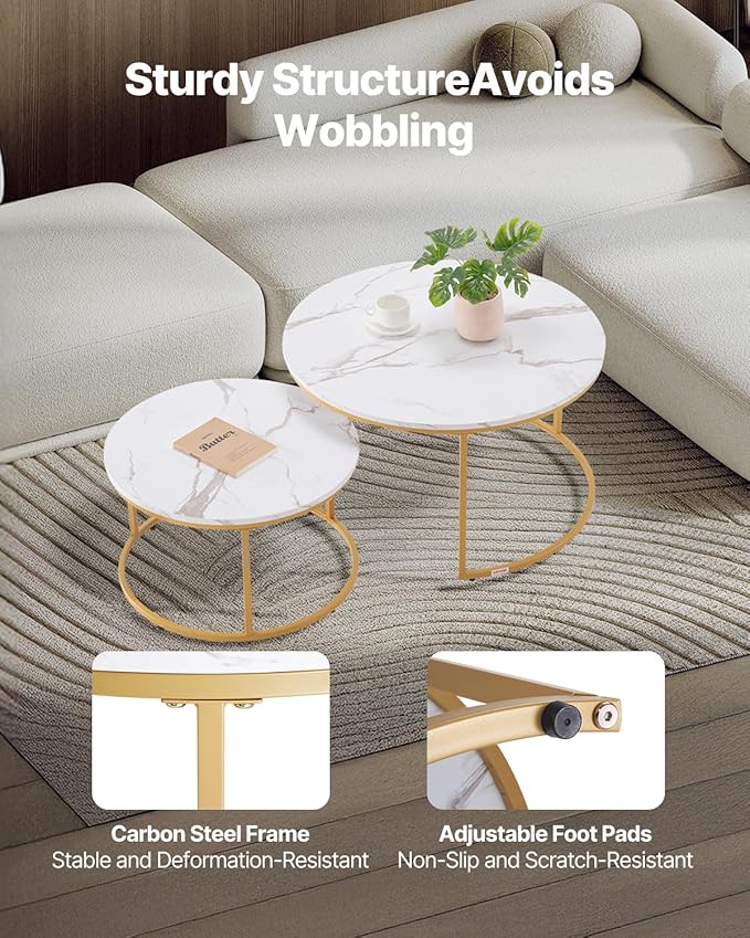 VEVOR Nesting Tables, Coffee Table Set of 2, 31.5 inch Round Coffee Table - Image 5