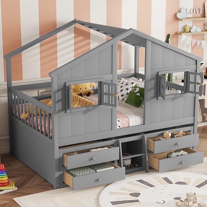 KEIKI Full Size Wooden House-Shaped Loft Bed - Image 3