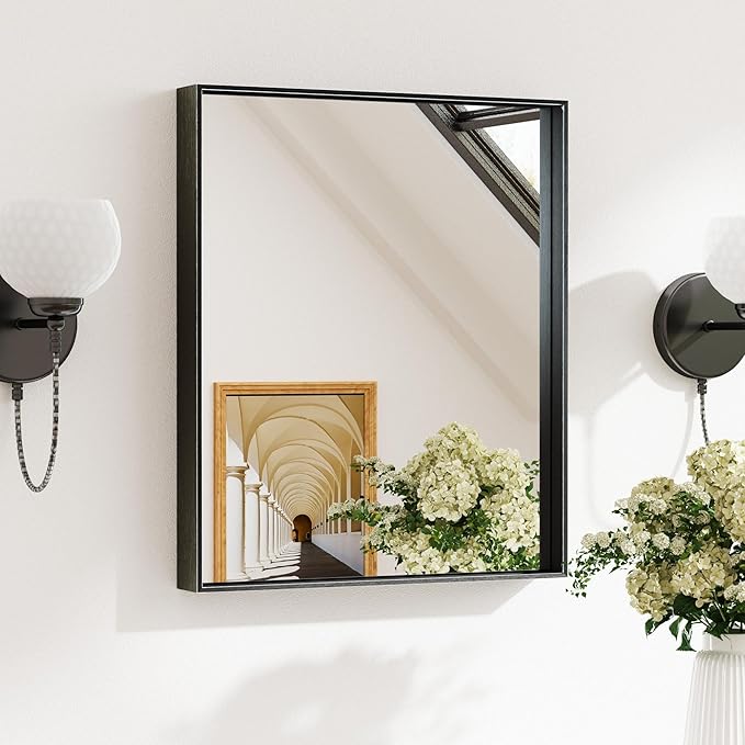 Keonjinn Black Bathroom Mirror 16 x 20 Inch Metal Framed Matte Black Mirror by Keonjinn