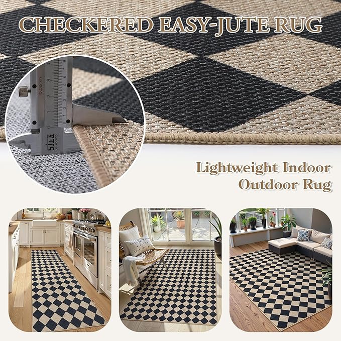 Lahome Checkered Outdoor Runner Rug, 2x8 Kitchen Runner Rugs - Image 5