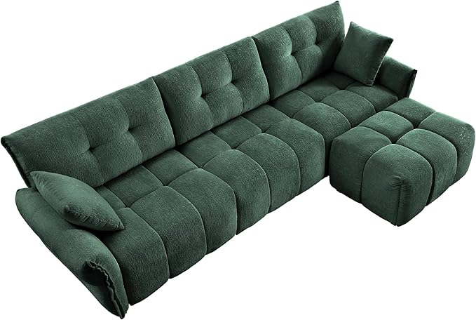 Modern Chenille Fabric 3-Seat Sofa w/Ottoman+2 Pillows, Premium Upholstery - Image 6