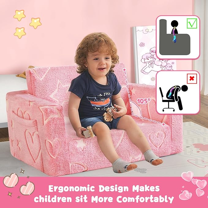 Toddler Chair Comfy, 2-in-1 Soft Toddler Couch Fold Out - Image 7