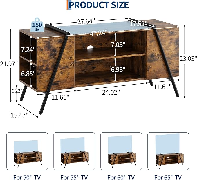 GAOMON TV Stand for 60 55 50 45 Inch TV, Industrial Media Console Table for - Image 2