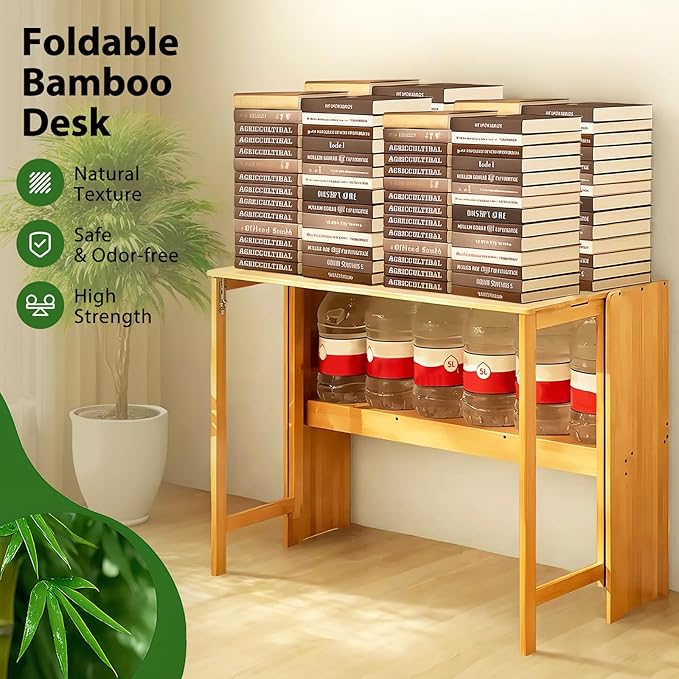 39.37" Bamboo Folding Desk, Space-Saving Computer Desk - Image 6