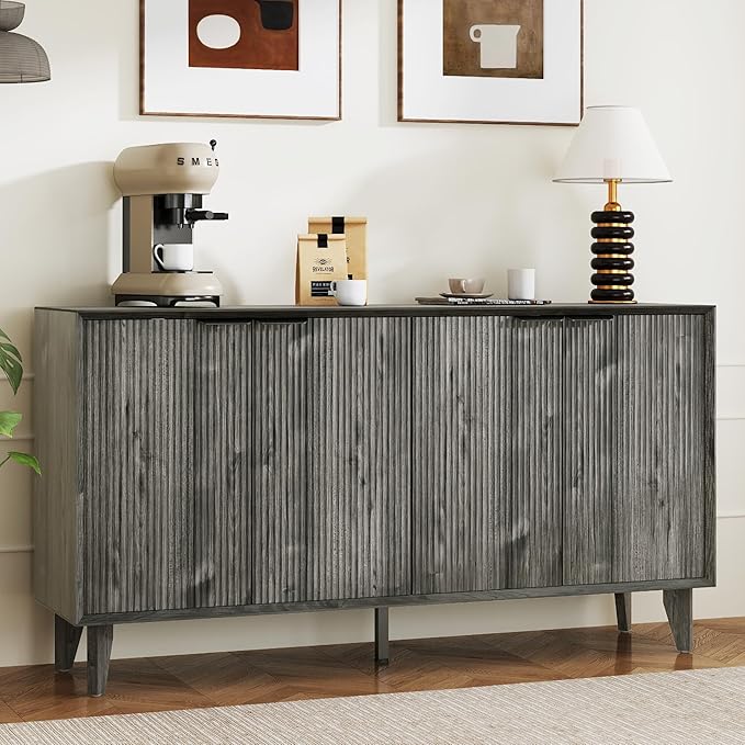 Fluted Cabinet with Storage, Buffet Storage with 4 Doors, Buffet Sideborad - Image 6
