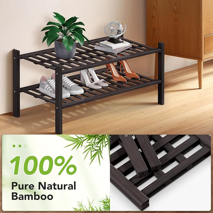 Haddockway 2 Tier Bamboo Shoe Rack Storage Organizer, Small Space 27"x11"x13" - Image 5