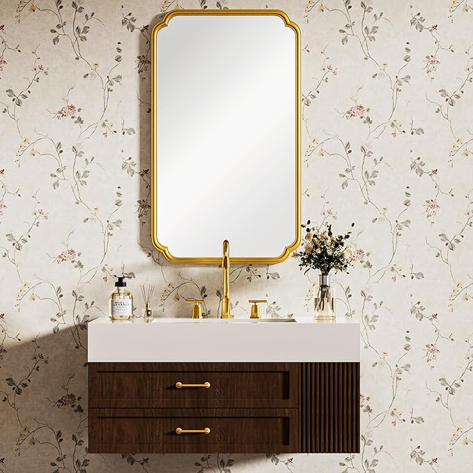 26"x40" Rustproof Bathroom Mirror Gold, Round Corner Metal Frame Wall Mirror - Image 9