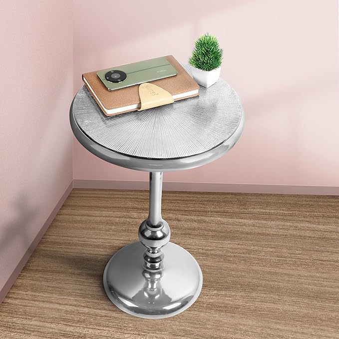 CLEENTABLE Pedestal Round Side Table- Lightweight Metal Table - Image 4
