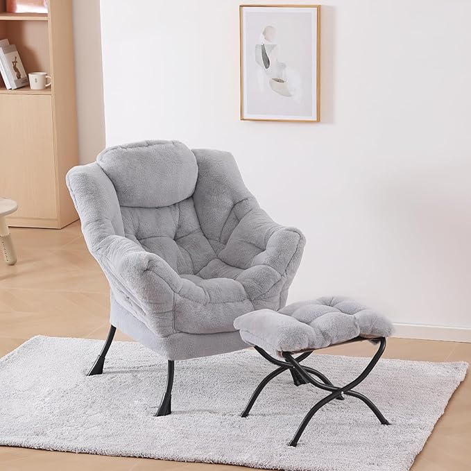 Plush Lazy Chair and Ottoman, Large Contemporary Accent Lounge Chair - Image 5