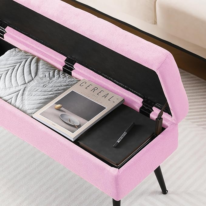 CUYOCA Storage Ottoman Bench, 43.5" Upholstered Entryway Bench, Long Ottoman - Image 5