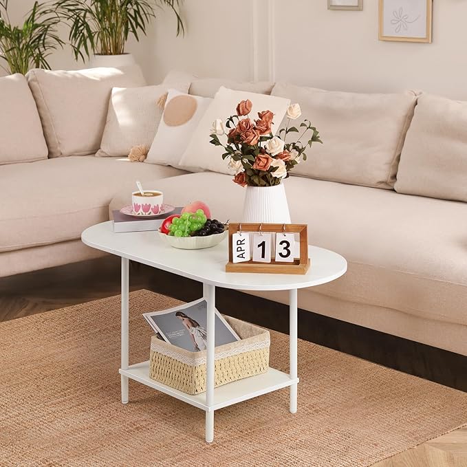 White Coffee Table for Living Room, Small Oval Coffee Table - Image 8