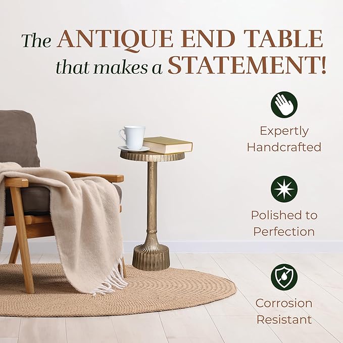 OBJET D'ART Small Round Gold End Tables, Vintage Metal Accent, Coctail and - Image 5