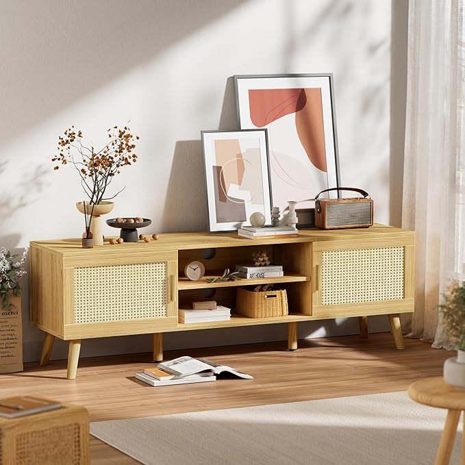 SUPERJARE Boho TV Stand for 65 Inch TV, Entertainment Center - Image 5