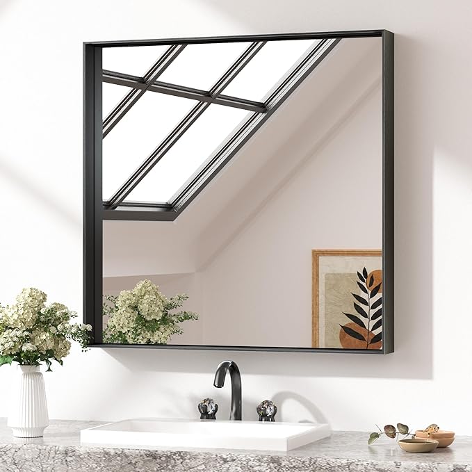 Keonjinn 30x30 Inch Black Bathroom Mirror, Modern Farmhouse Rectangular Wall by Keonjinn