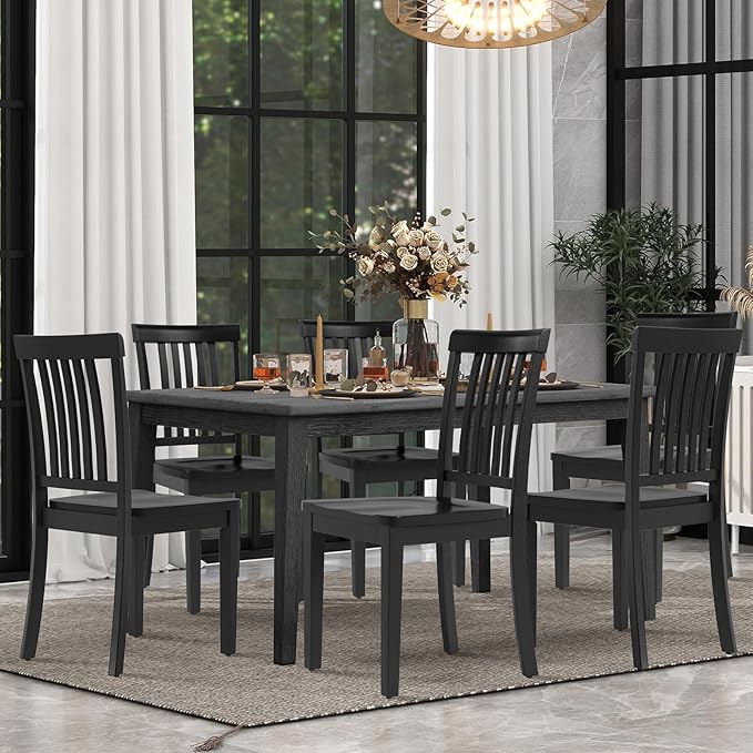 COLAMY Wooden Dining Chairs Set of 6, Solid Rubberwood Kitchen & Dining Room - Image 2