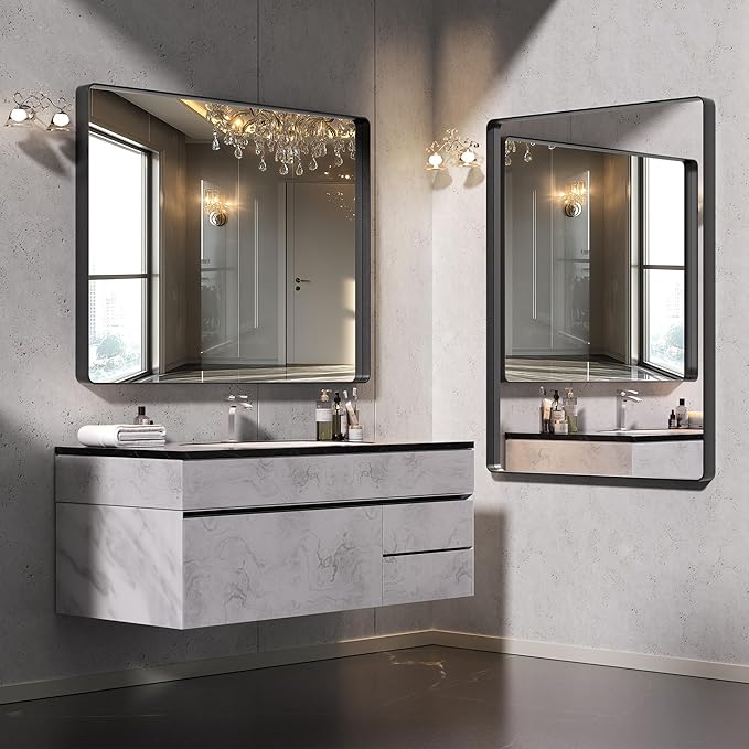 Hasipu Black Bathroom Mirror for Wall, 48 x 36 Inch Metal Framed Bathroom - Image 2