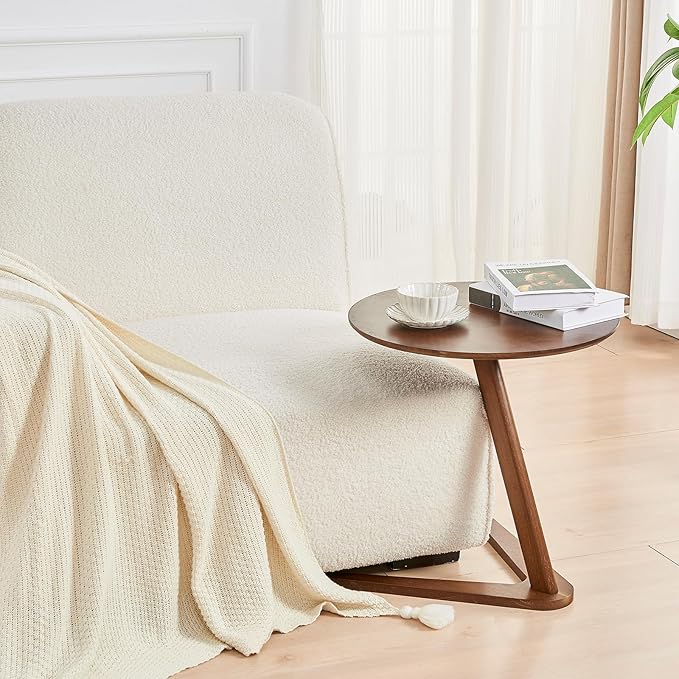 CozyDH Round End Table, Solid Wood C Shape Round Side Table, Walnut Coffee - Image 8
