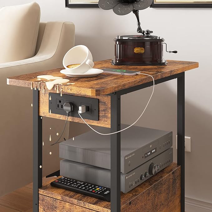 LIDYUK End Table with Charging Station, Narrow Side Table with Drawer and USB - Image 6