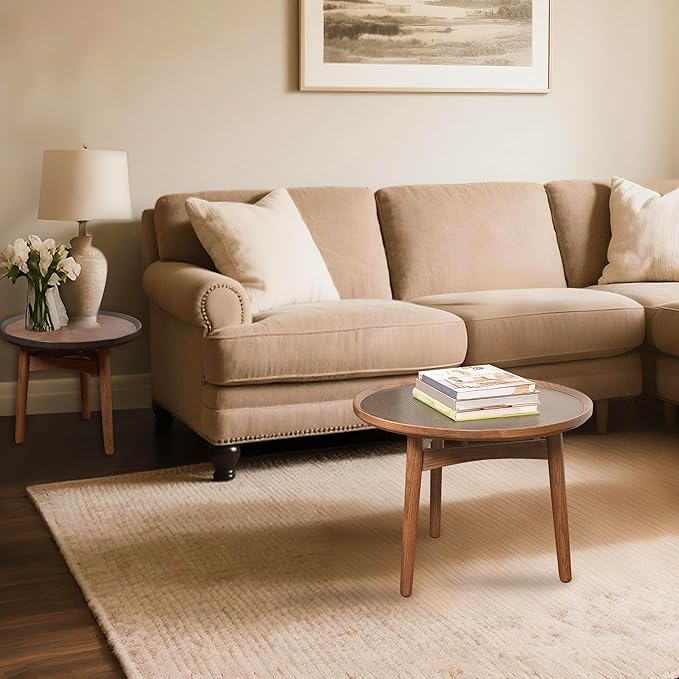 CONSDAN 24 Round Coffee Table, Solid Oak Frame & Veneer Top, USA Grown Hardwood - Image 4