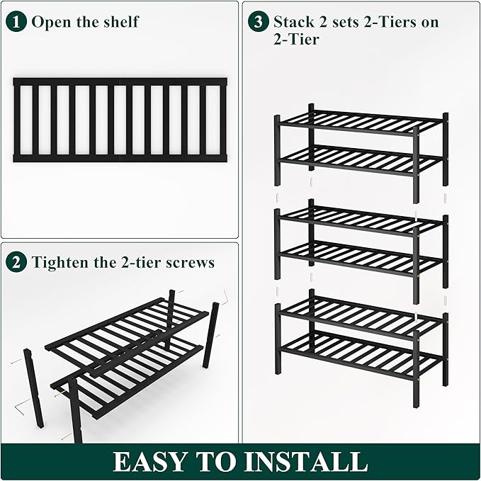 Smiry Shoe Rack, 6 Tier Bamboo Shoe Organizer, Stackable Free Standing Wooden - Image 6