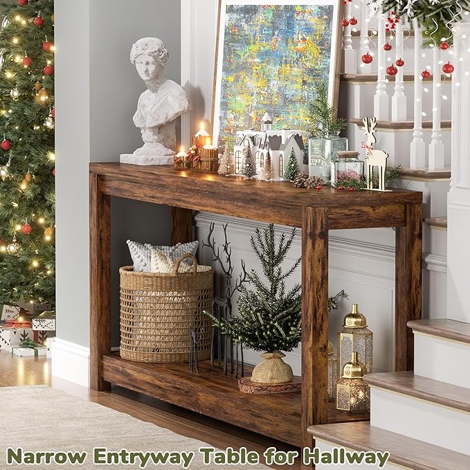 47" Farmhouse Wood Entryway Table Narrow Console Table - Image 4