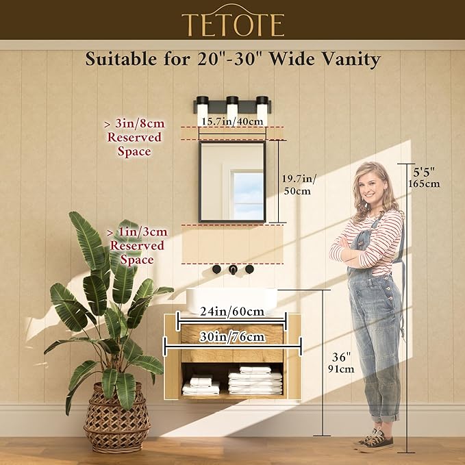 TETOTE Brushed Nickel Bathroom Mirror 16" x 20" Rectangle Beveled Frame - Image 5