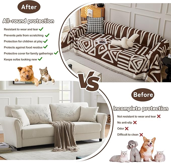 HANDONTIME Chocolate Boho Couch Cover Reversible Sofa Covers - Image 6