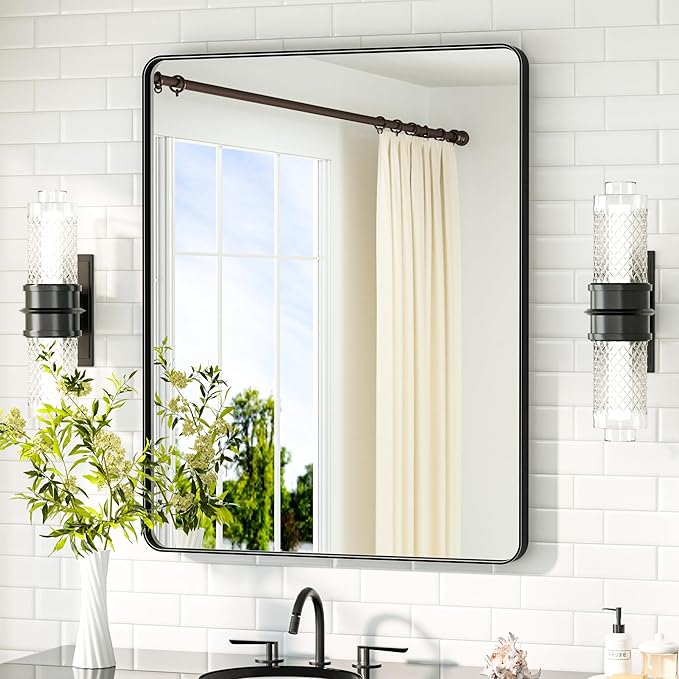 TETOTE Black Mirror 28 x 36 Matte Black Metal Framed Vanity Mirror, Tempered by TETOTE