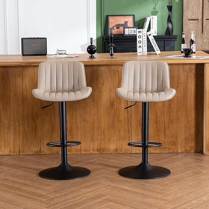 YOUNIKE Khaki White Bar Stools Set of 2 Kitchen Counter Height Barstools - Image 6