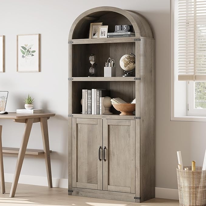 Garveehome Bookcase with Doors Arched Bookshelf 71.65in Tall Bookcase Farmhouse - Image 5
