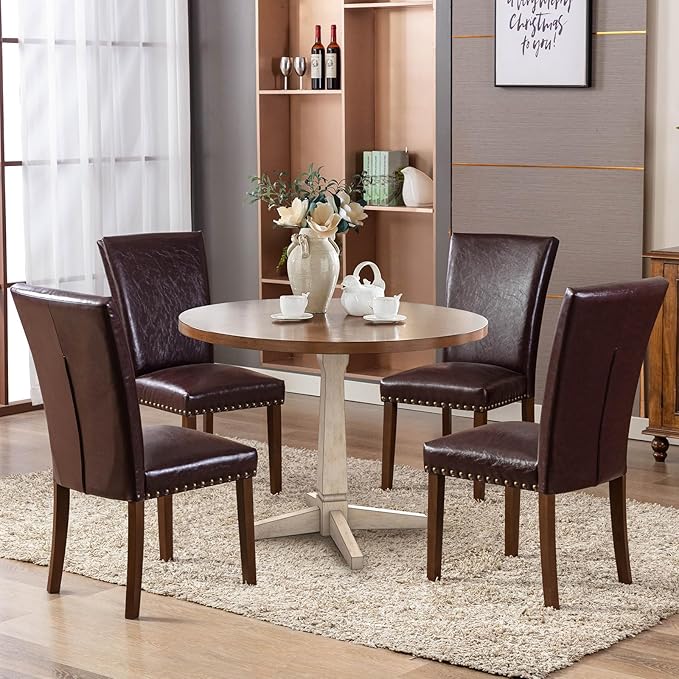 COLAMY Upholstered Parsons Dining Chairs Set of 2, PU Leather Dining Room - Image 9
