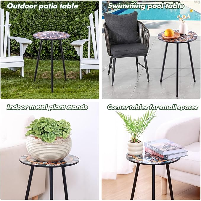1 Pack Metal Mosaic Round Side Table Small 13.4" End Patio Round Accent Table - Image 6