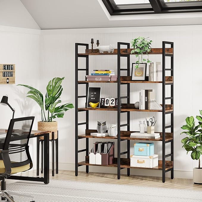 Tribesigns 5-Tier Industrial Bookshelf, 71”H x 47”W Etagere Bookcase, - Image 5