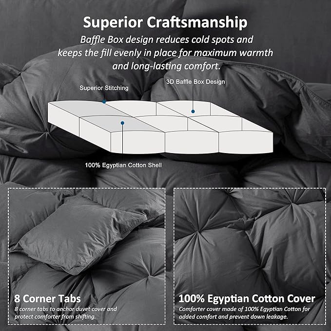 Luxurious Heavyweight Goose Down Feather Fiber Comforter Duvet Insert, - Image 6