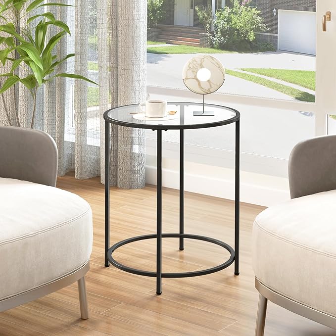 19.7’’ Round Glass End Table, Round Bedside Table - Image 2