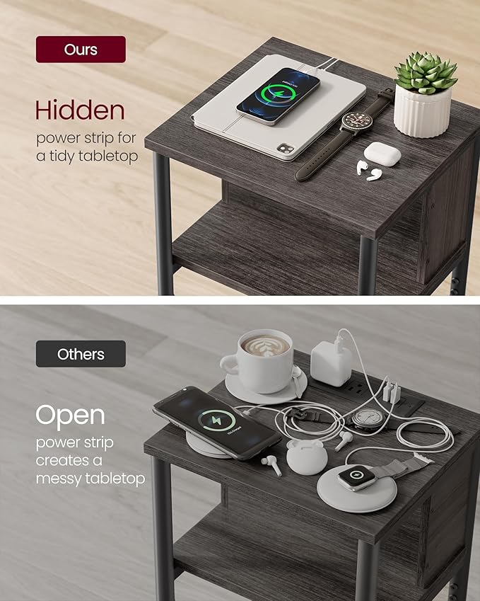 VASAGLE Side Table with Charging Station, 3-Tier End Table with USB Ports and - Image 4