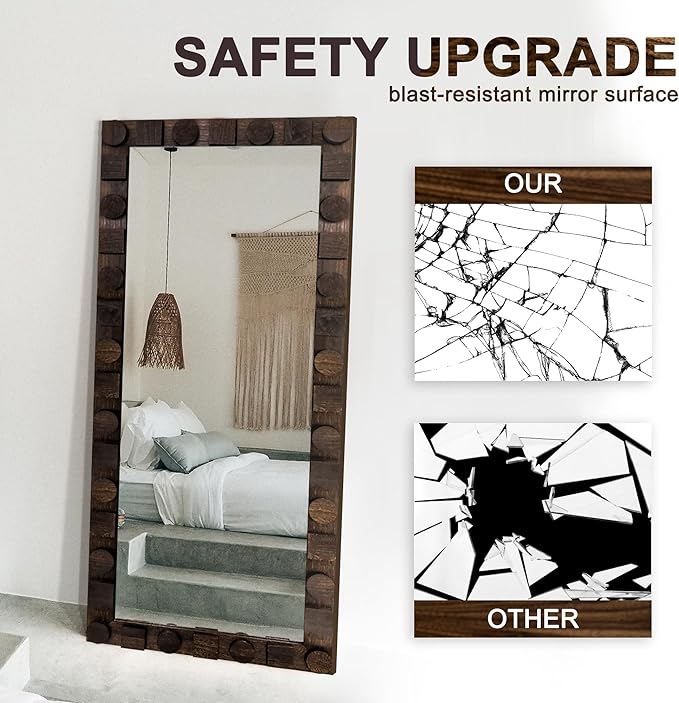 56x24 Inch Handcrafted Solid Wood Square Wall Mirror - Image 6