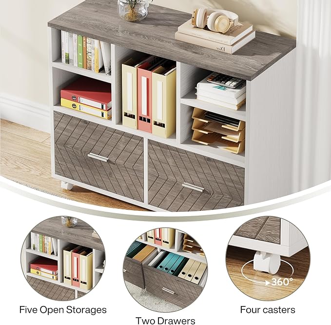 Tribesigns 2-Drawer Wood File Cabinet, Mobile Lateral Filing Cabinet - Image 3