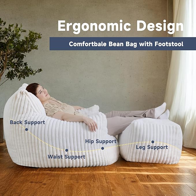 Giant Bean Bag Chairs for Adults, Oversized Chaise Lounge Chair Indoor - Image 5