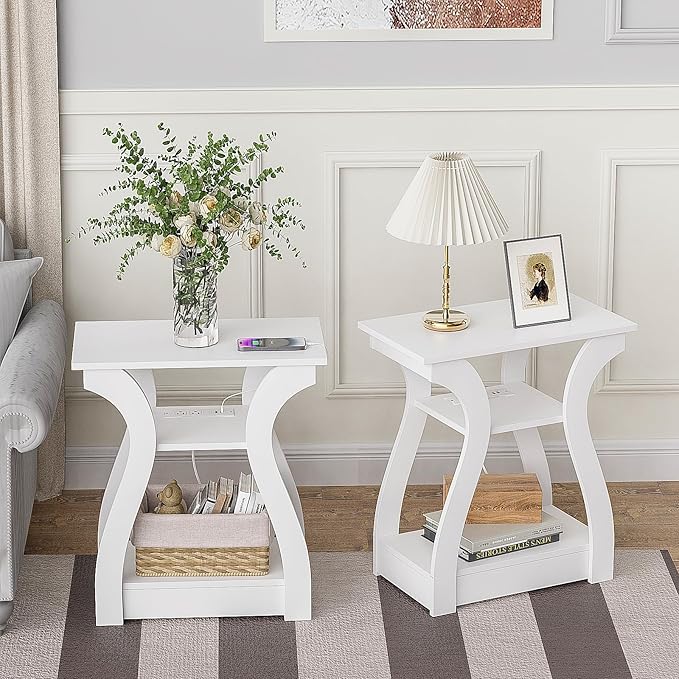 End Tables Living Room Set of 2, End White Table by FROMJBEST