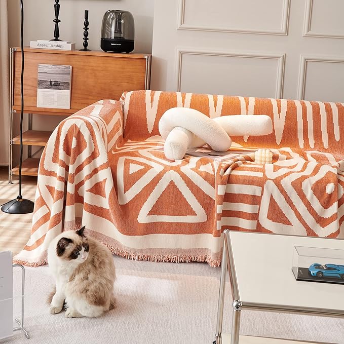 STACYPIK Soft Thick Boho Orange Loveseat Sofa Covers Modern Geometric Couch - Image 4