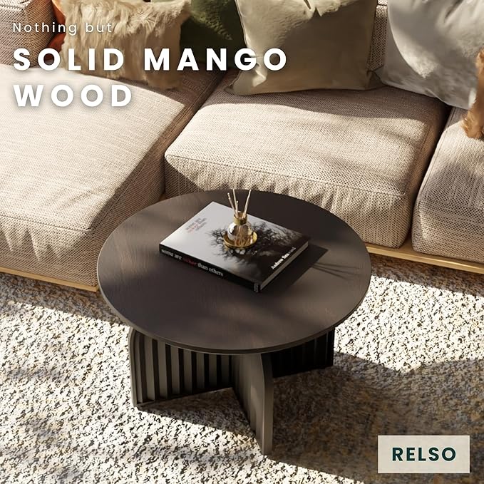 Charon Coffee Table – Solid Mango Wood Round Accent Table, Handcrafted Black - Image 3