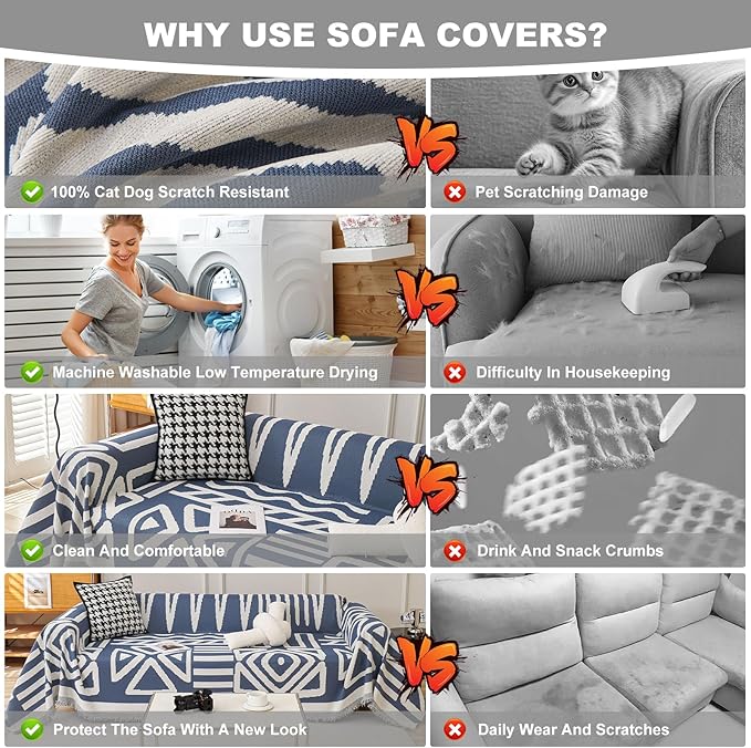 STACYPIK Boho Chenille Couch Cover, Reversible Furniture Protector, Anti Slip - Image 3